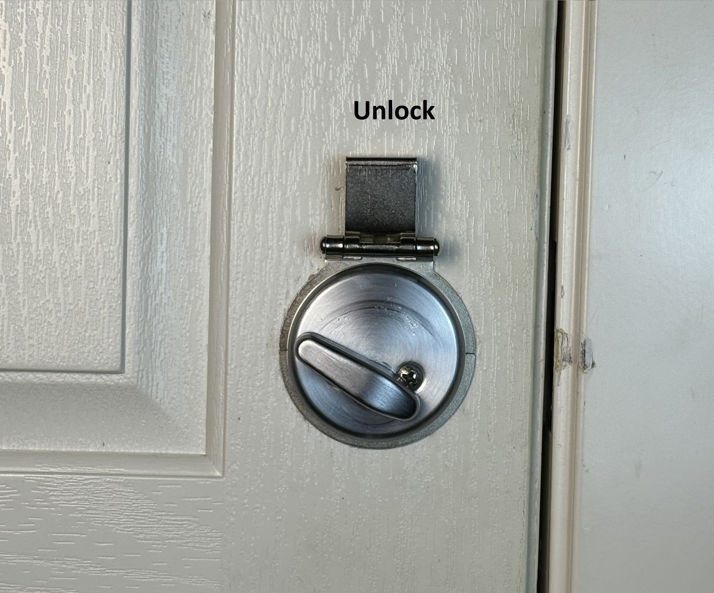Nickel Plated Deadbolt Secure in its unlocked position